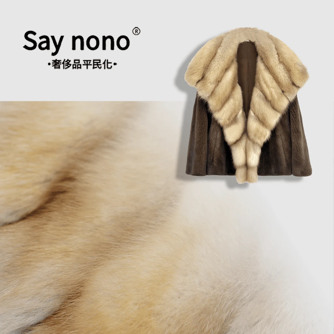 Saynono★WG 短款极简风水貂+大翻领皮草外套送腰带 SD874589