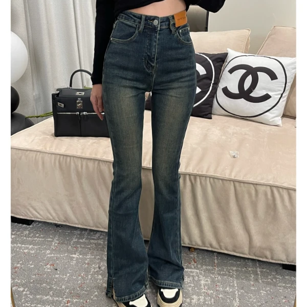 【洋气大小姐】秋冬开衩微喇叭牛仔裤高腰显瘦百搭长裤 23D0841A