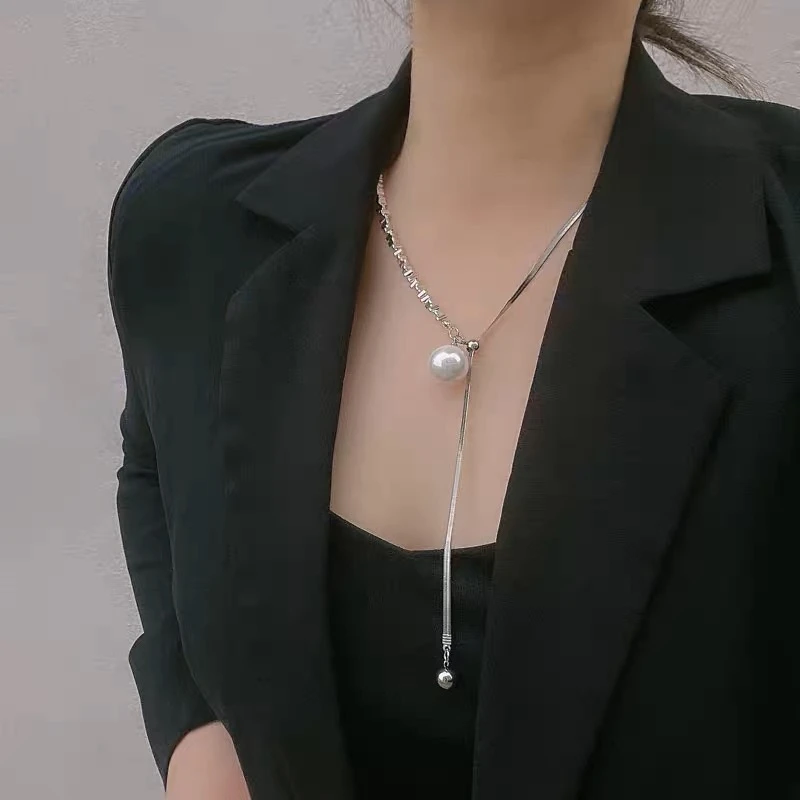 合金项链 碎银子仿珍珠吊坠项链小众高级感锁骨链 23X0217A