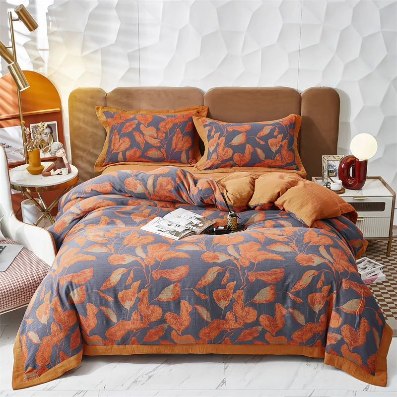 【花漾】-家大业大-A类全棉双层纱色织提花四件套柔软亲肤纱布