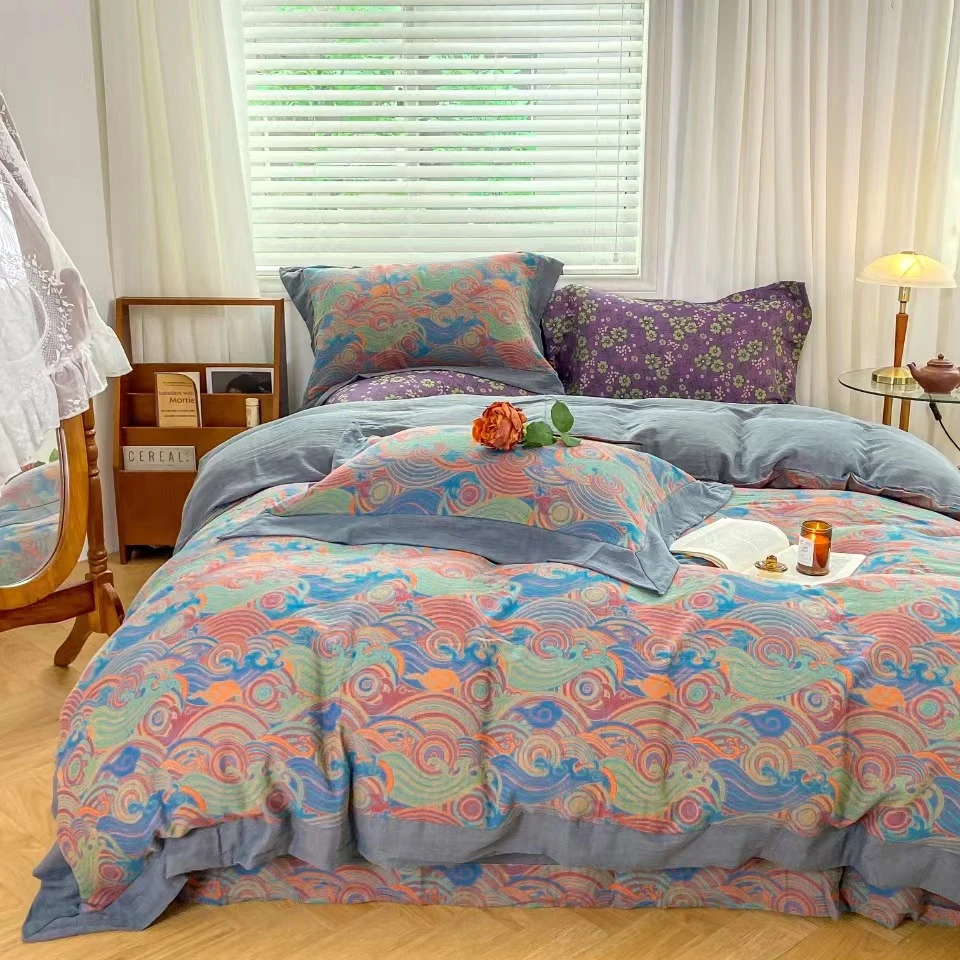 【花漾】特价四件套-A类全棉双层纱色织提花四件套柔软亲肤