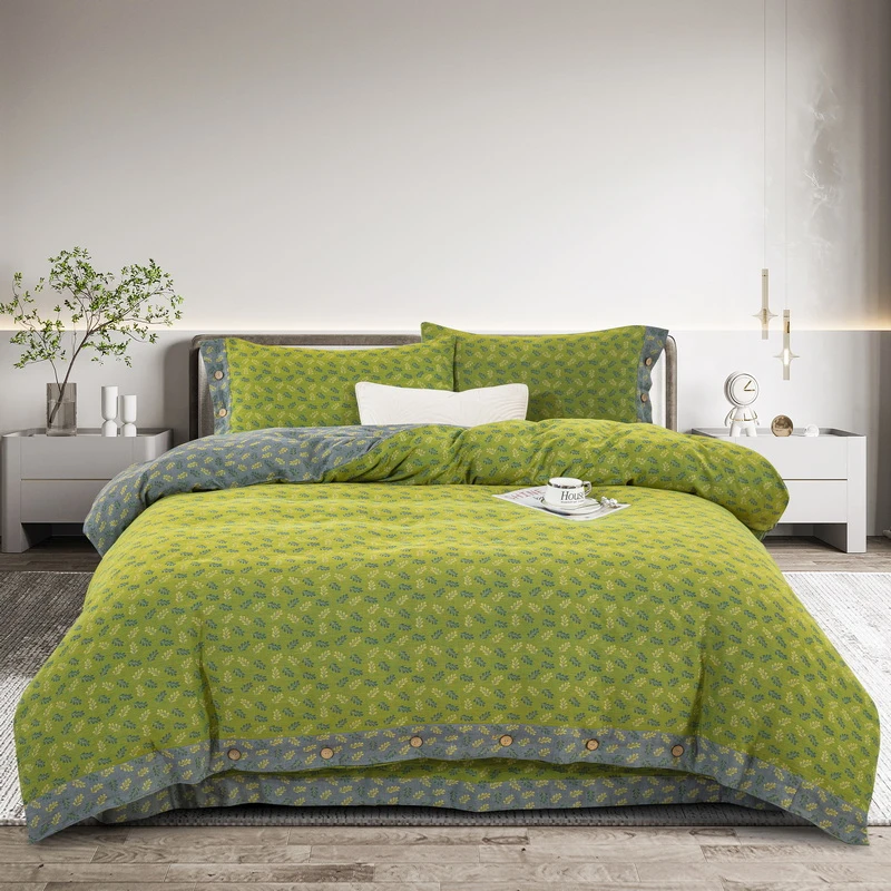 【花漾】-麦香-A类全棉双层纱色织提花四件套柔软亲肤纱布