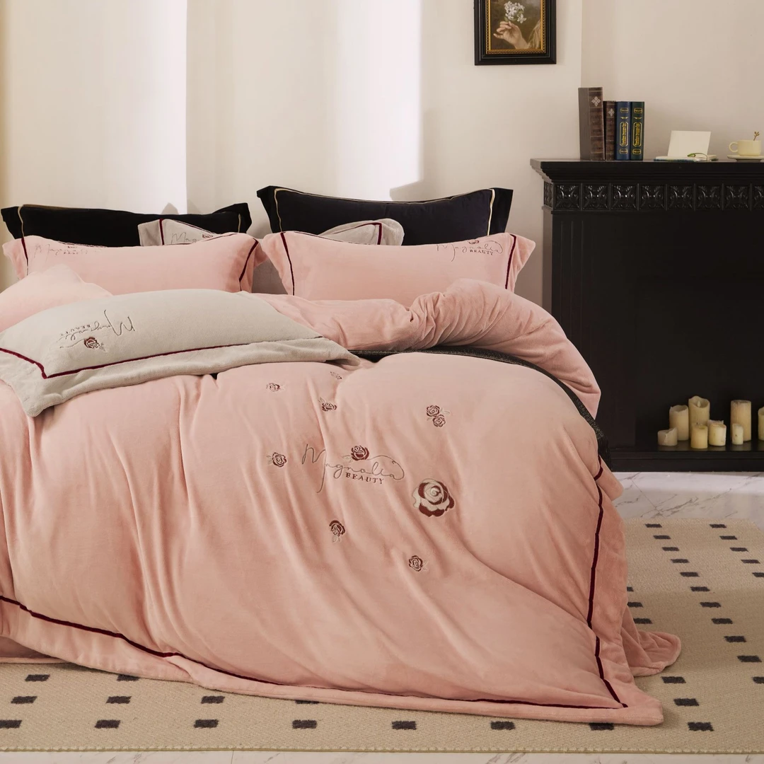 【OUP-奥黛丽】高克重牛奶锦绒四件套轻奢新款加绒加厚双面绒床品