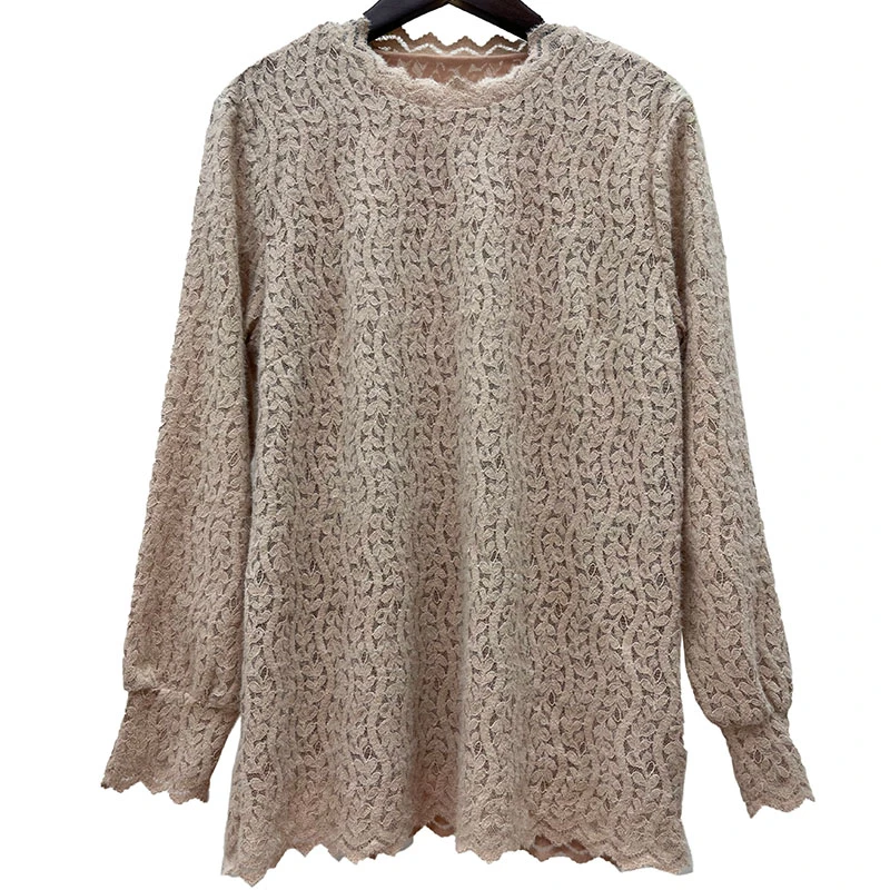 【5318】大码打底衫春秋新蕾丝洋气宽松遮肚显瘦圆领内搭上衣女装