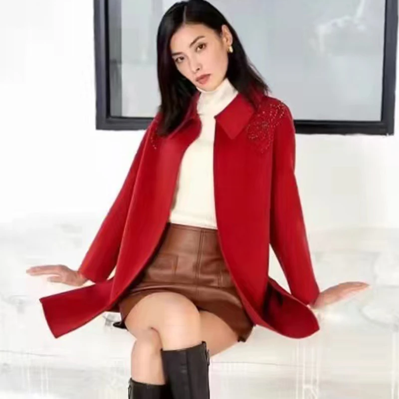 5238毛呢外套女春秋大码女装洋气风衣胖妈妈羊毛呢子羊绒大衣