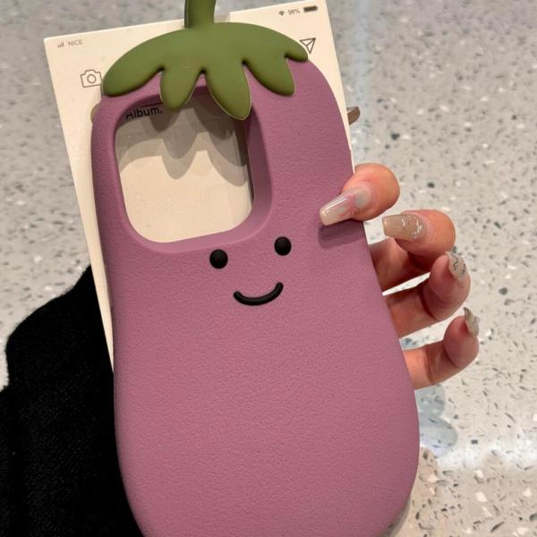 可爱硅胶茄子适用苹果15promax手机壳iPhone16新款14/13软12/11