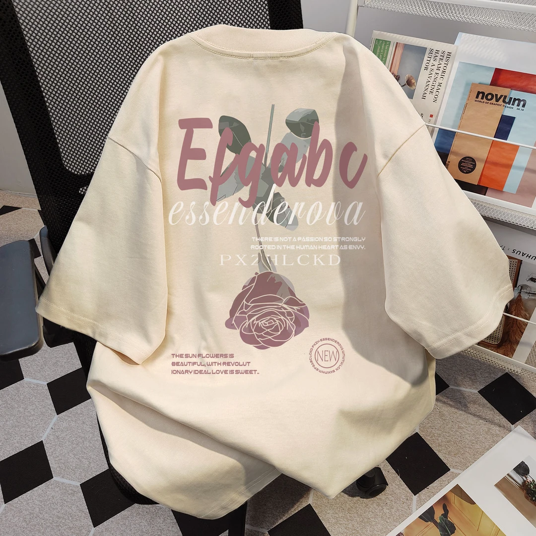 100%纯棉欧美式个性字母印花短袖男女夏季ins简约风宽松t恤上衣