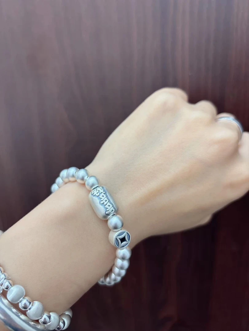 足银手链 足银999钱多多吊坠手串卡7珠子