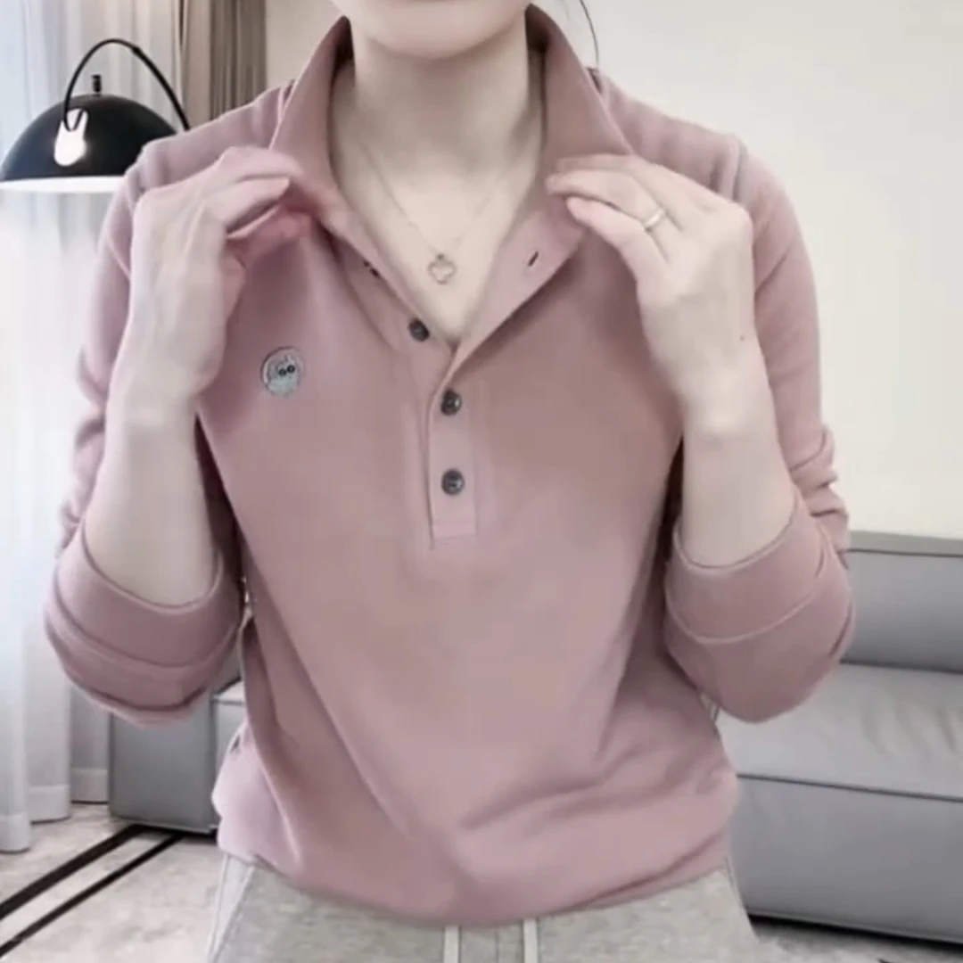 4798秋冬新款加厚长袖衫网红时尚休闲百搭打底立领女士