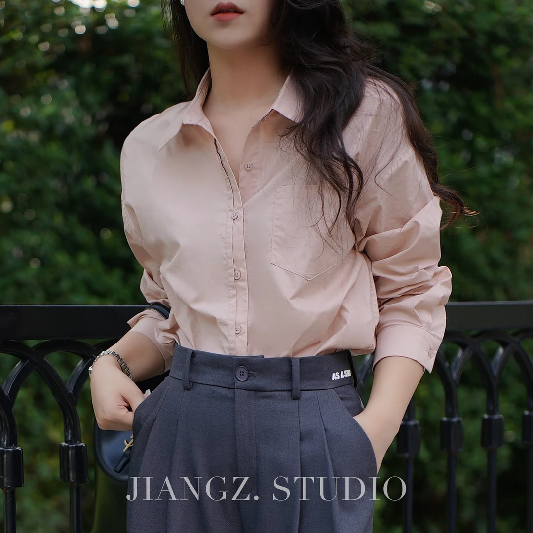「JIANG.Z定制」髙支髙密长绒棉基础多色衬衫女新款长袖衬衣23C0213