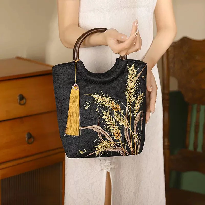 【麦穗刺绣包】P高档手工圆环手提20*30宴会新中式汉服气质包 盼盼