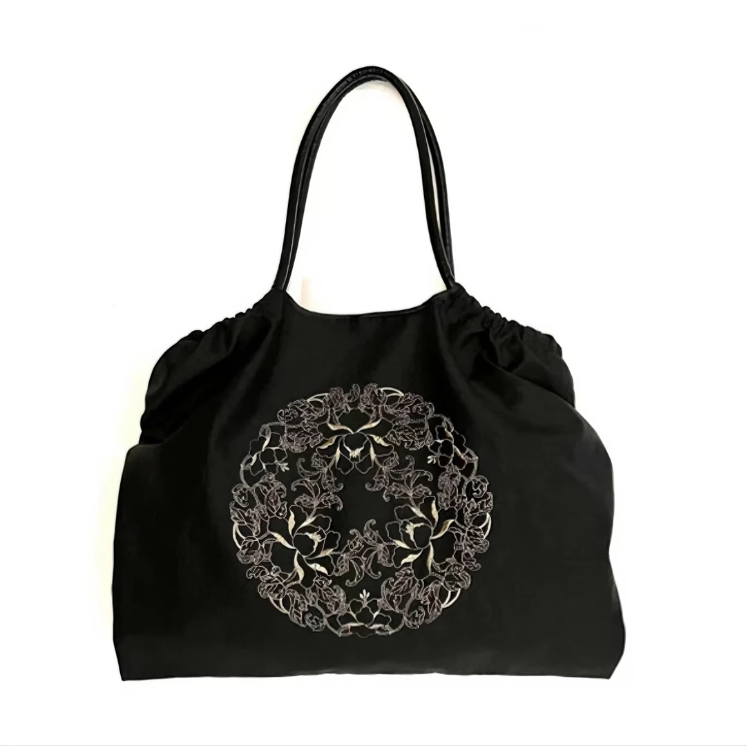 【花好月圆刺绣包】Q香云龟裂纹老料40*33cm高级复古托特包重工刘倩