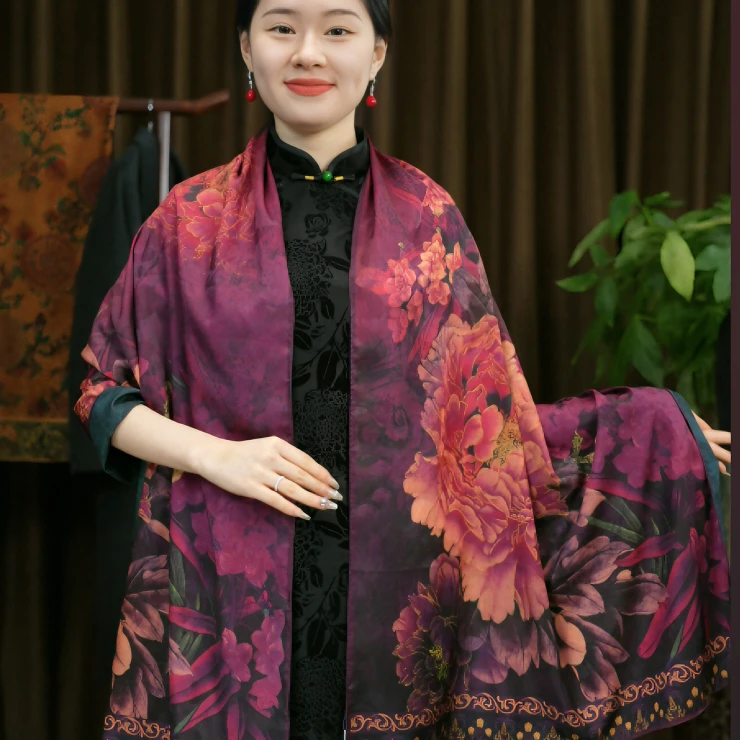 【繁花似锦】70*180香云龟裂纹长巾时尚百搭双面大方复古老料斜纹