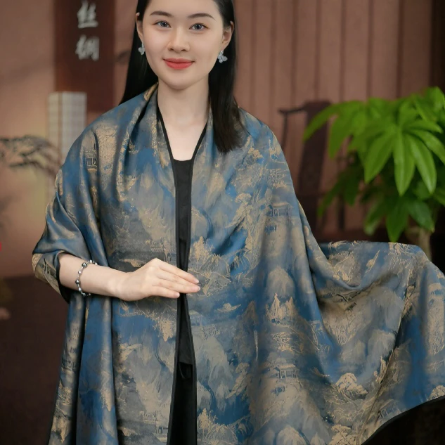 【江南春】70*180CM香云云锦中国风复古提花长巾双面中式