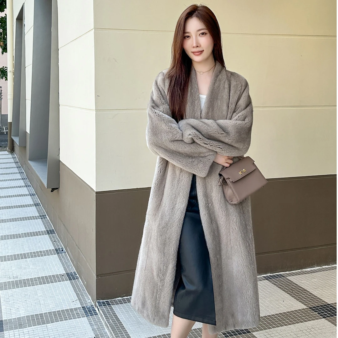 09秋冬进口紫金级貂皮大衣水貂皮草外套女整貂V领长款