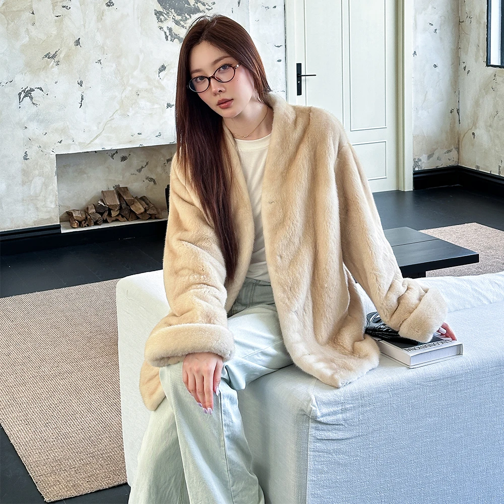 【东方雪宝】2025新款进口貂皮大衣女整貂名媛风挽袖中长款水貂外套