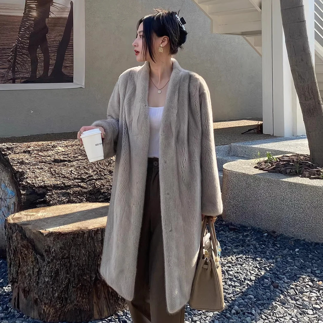 【东方雪宝】2025冬进口紫金级貂皮大衣水貂皮草外套女整貂V领长款