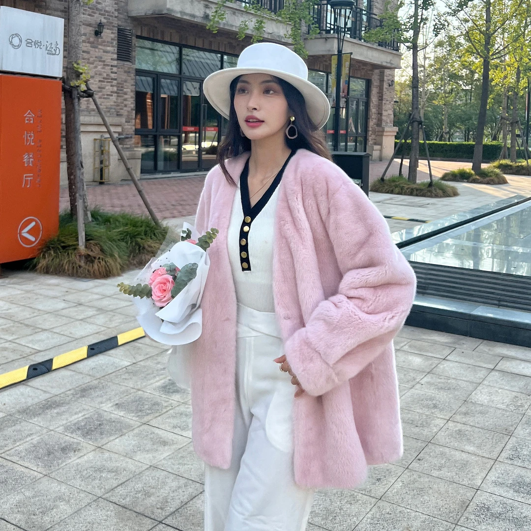 【东方雪宝】紫金级进口貂皮大衣整貂外套水貂皮皮草女中长款V领