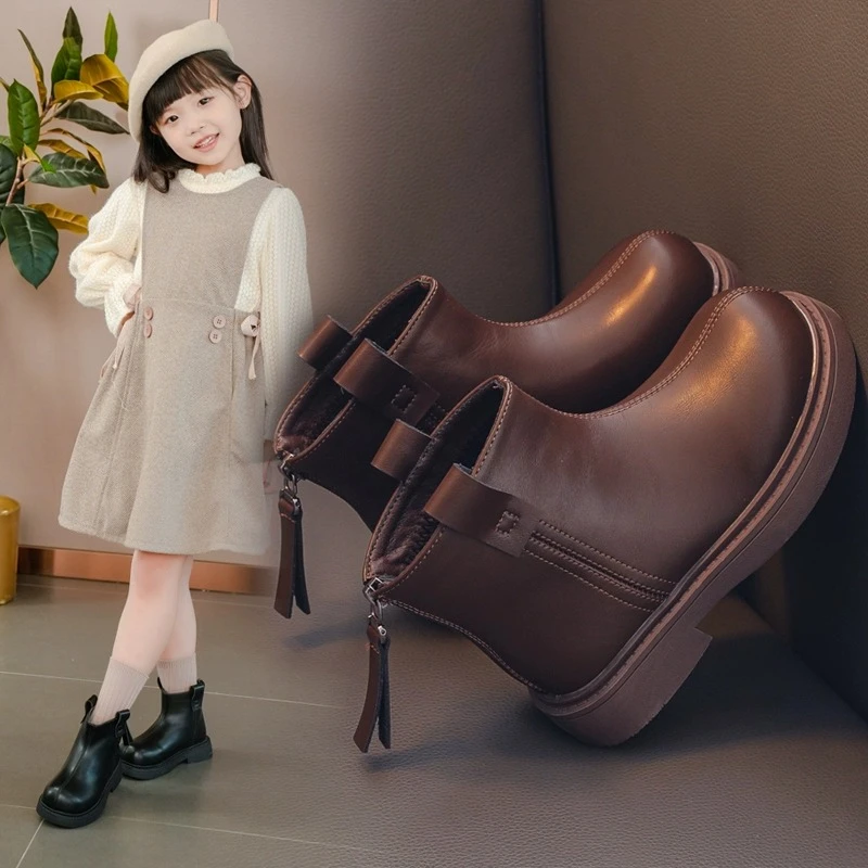 回力瑞女童靴子2023新款儿童马丁靴秋冬时尚单靴男童棉鞋加绒短靴