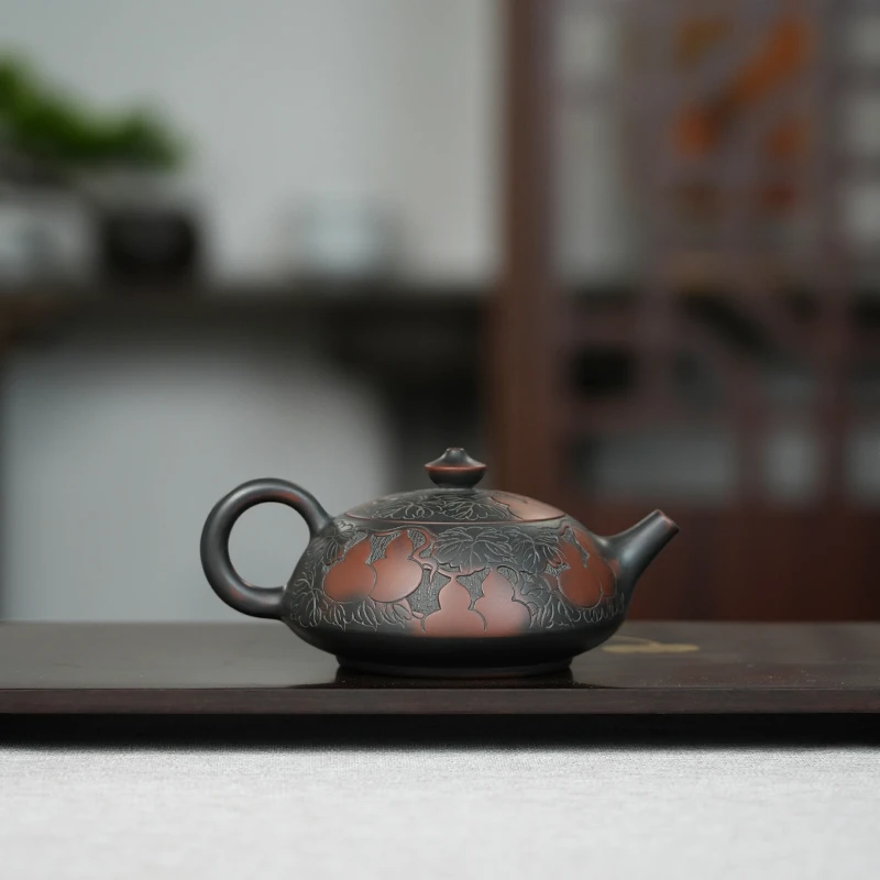 飞碟壶 手工壶 坭兴陶茶壶 中式陶壶 古铜色190毫升至200毫升