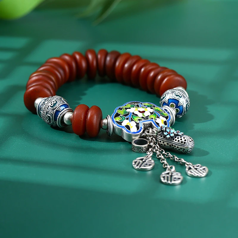 老银坊s925银蜜蜡吊三福手串 0035058