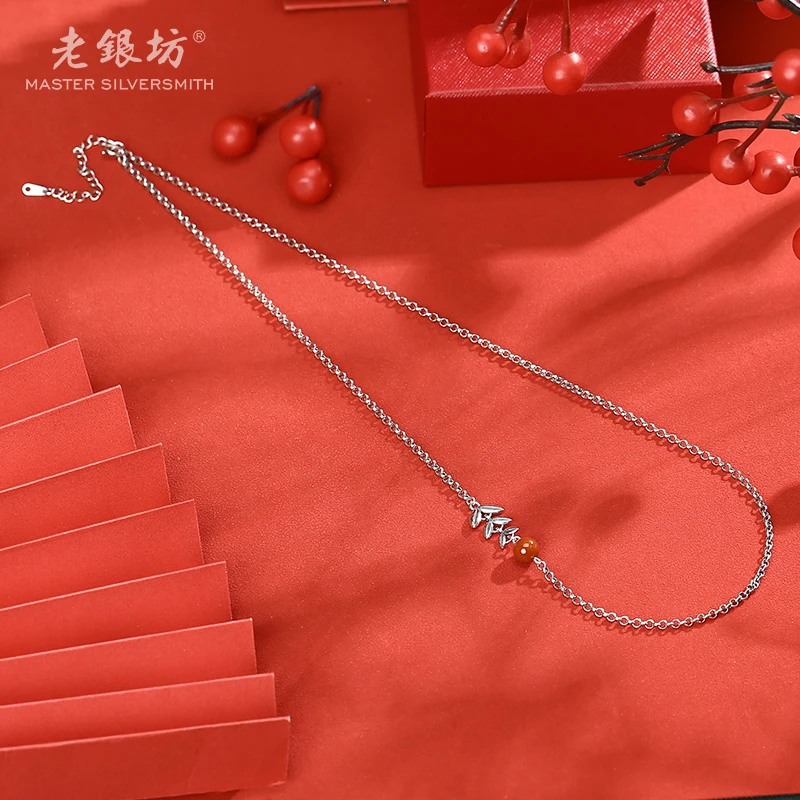 老银坊s925银玛瑙麦穗单珠项链（50+5cm） 0021181