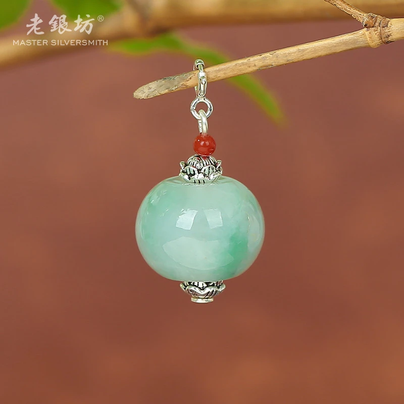 【老银坊】s925银翡翠莲花弹簧扣吊坠 0089534