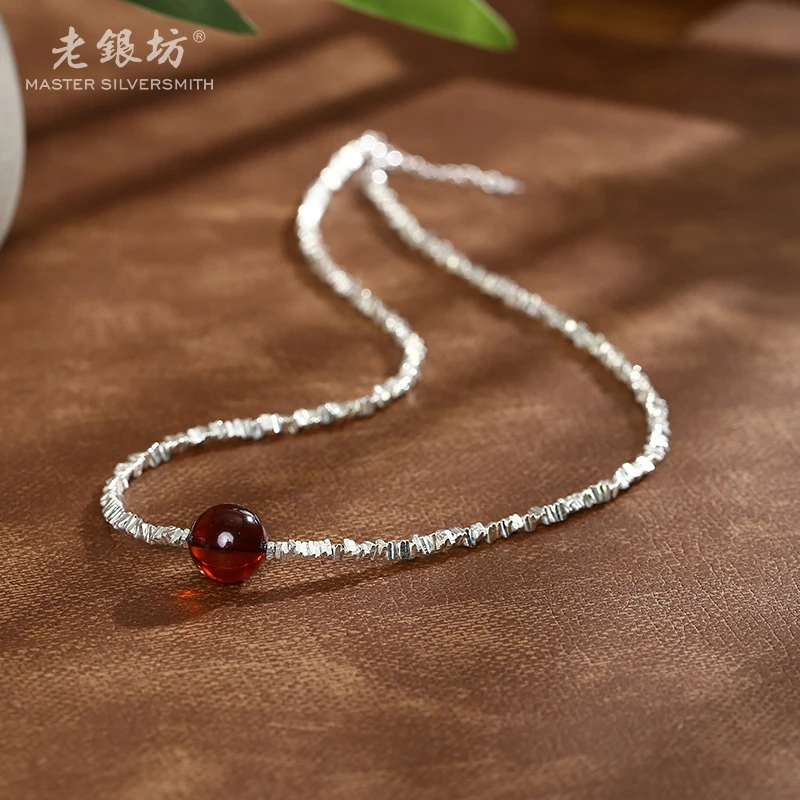 老银坊s925银琥珀碎银子项链 0022706