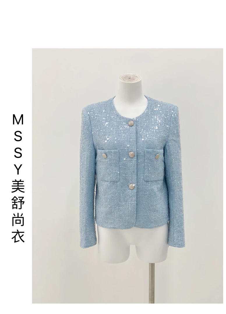【美人鱼】MSSY美舒尚衣秋季小香风气质蓝色短款时尚60012蓝色