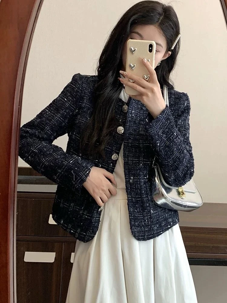 MSSY美舒尚衣，藏蓝色小香风外套上衣气质短款复古法式秋季60037