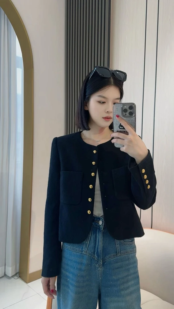 MSSY美舒尚衣，短外套女装小香风短款长袖百搭轻奢黑色60014