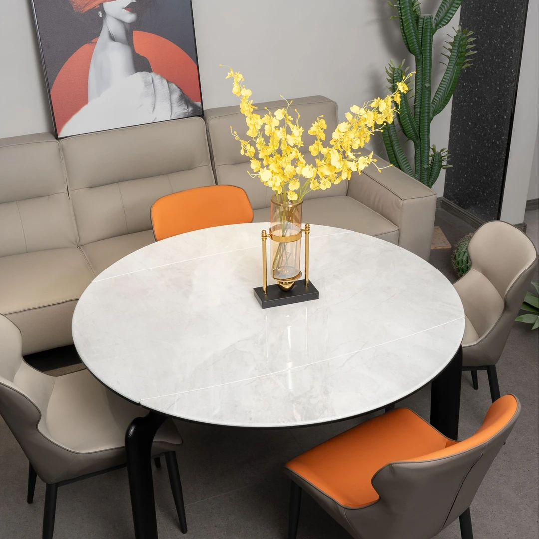 一桌六椅餐桌椅组合伸缩折叠现代简约小户型可变圆桌家用吃饭桌子