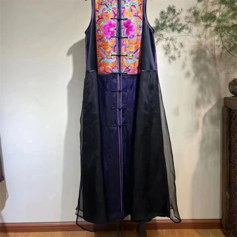 手工老绣连衣裙