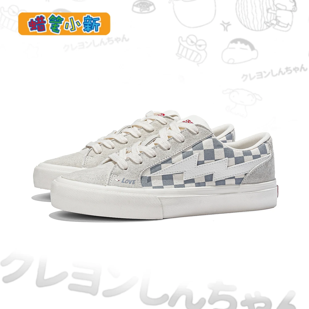 蜡笔小新男鞋子爆款2025新款格子设计闪电帆布鞋时尚情侣休闲板鞋