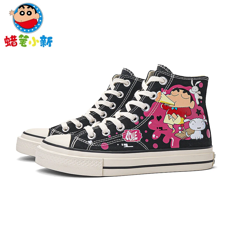 蜡笔小新经典联名款休闲动漫涂鸦情侣耐磨增高防滑帆布鞋
