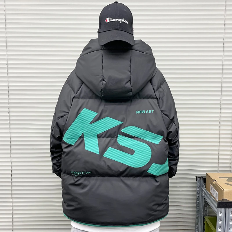羽绒服男青少年2023冬季新短款潮流时尚休闲连帽宽松加厚保暖派克