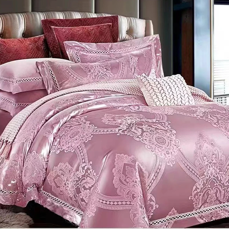 【WM085】全棉贡缎提花四件套-素雅-豆沙