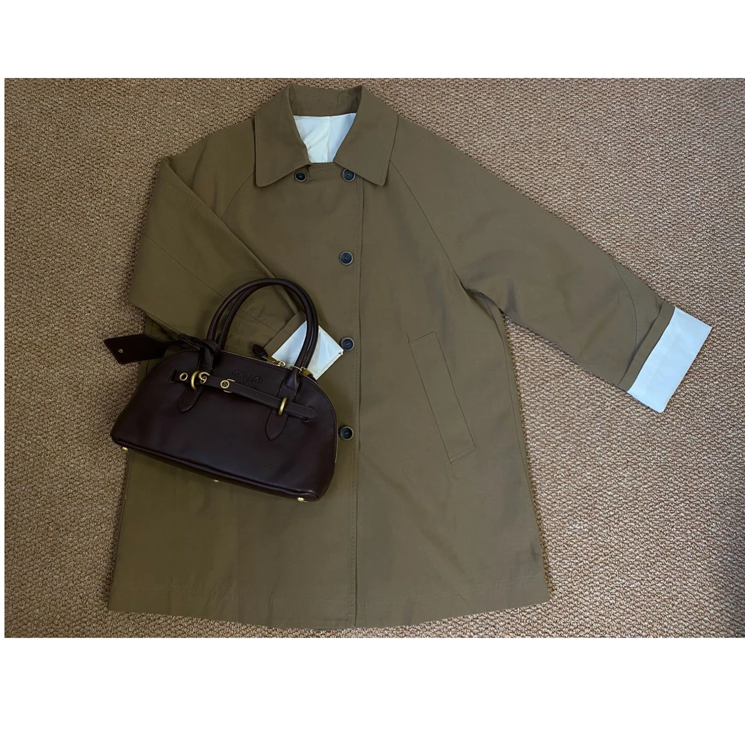 韩国2024秋装新款韩系宽松显瘦设计感翻领单排扣中款风衣外套