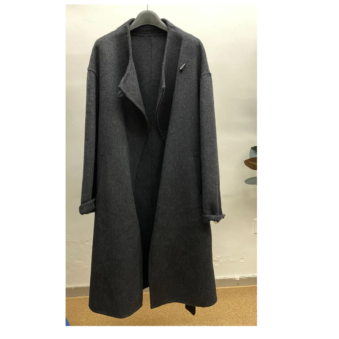 高端羊毛双面呢中长款外套女2024冬季新款立领毛呢大衣