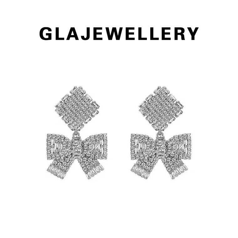 GLAJEWELLERY/格罗瑞亚 合金合成锆石耳饰 戚薇蝴蝶结耳钉BL58