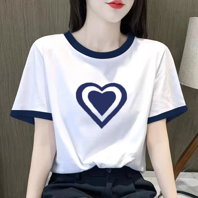 印花短袖t恤女2024夏款新款设计感小众宽松显瘦撞色纯棉体恤上衣