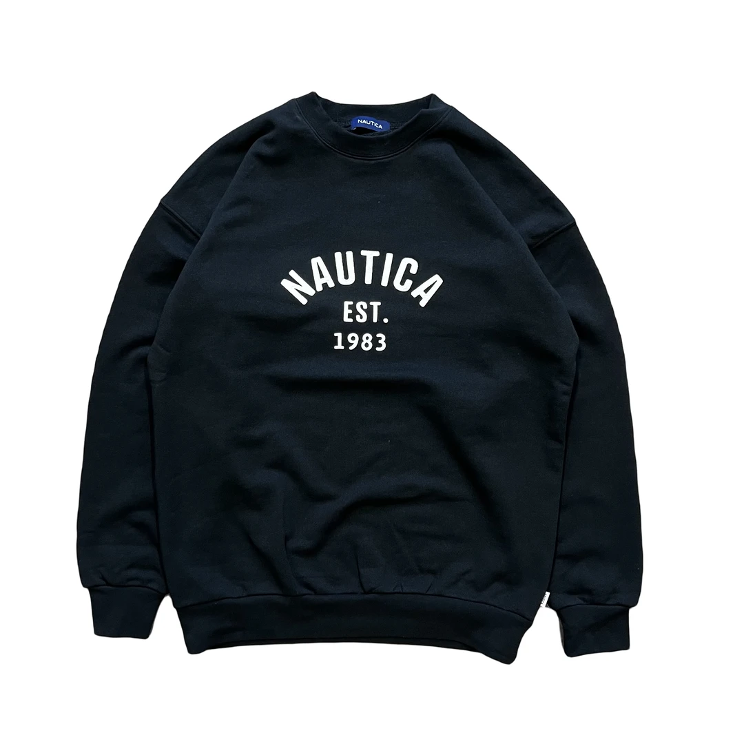 现货 NAUTICA JAPAN Felt Patch Arch Logo毛毡字母圆领卫衣
