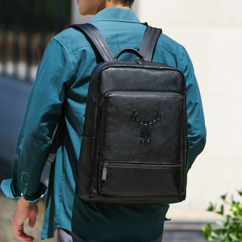 男士真皮大容量双肩背包电脑包休闲百搭时尚头层软牛皮旅行包新款