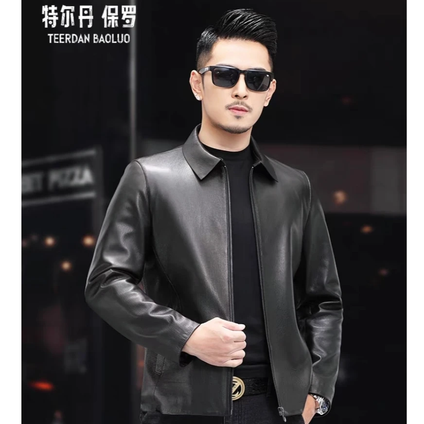 068-真皮牛皮男士翻领皮衣皮夹克休闲百搭外套