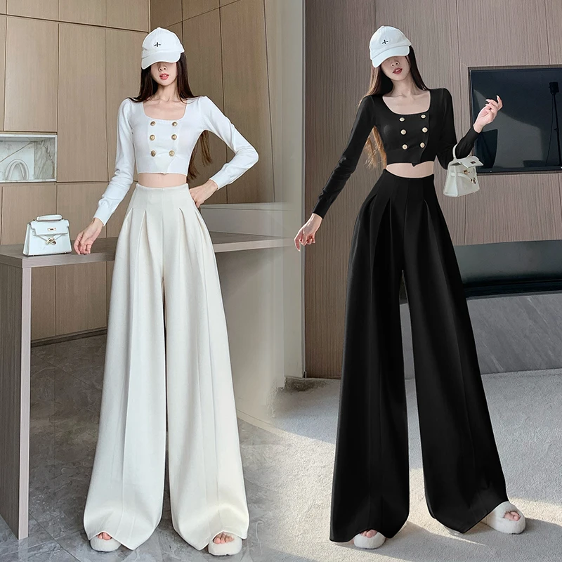 高级感超宽松西装阔腿裤裙女2025春夏新款高腰垂感显瘦休闲拖地裤