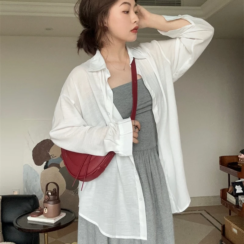 Something 叁熏 吊带可调节连衣裙+白色薄款宽松长袖衬衫