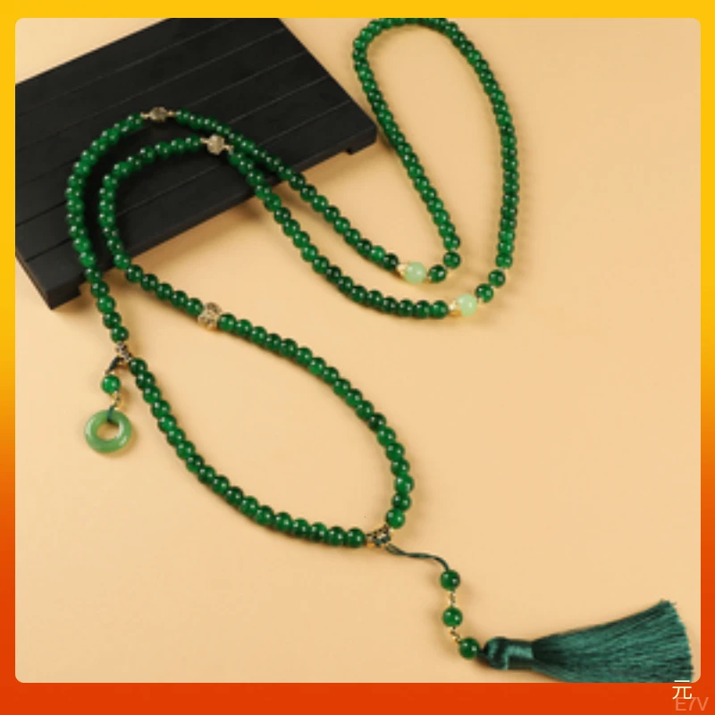 合金项链 新中式国风108颗长款串珠流苏项链2024新款夏季配饰品