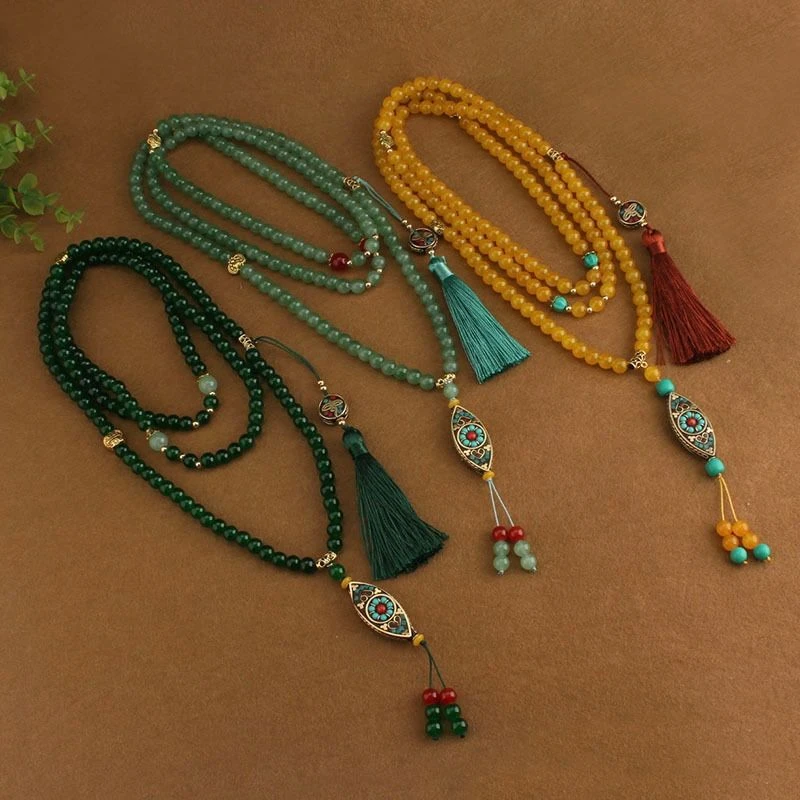 钛钢琉璃项链 新中式长款流苏斜挎链秋冬新款项链复古雅丹风配饰