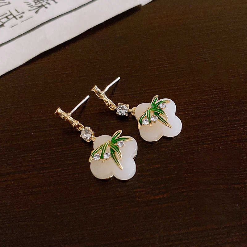 新中式国风翠竹耳环女2024新款爆款独特耳饰轻奢高级感气质耳钉