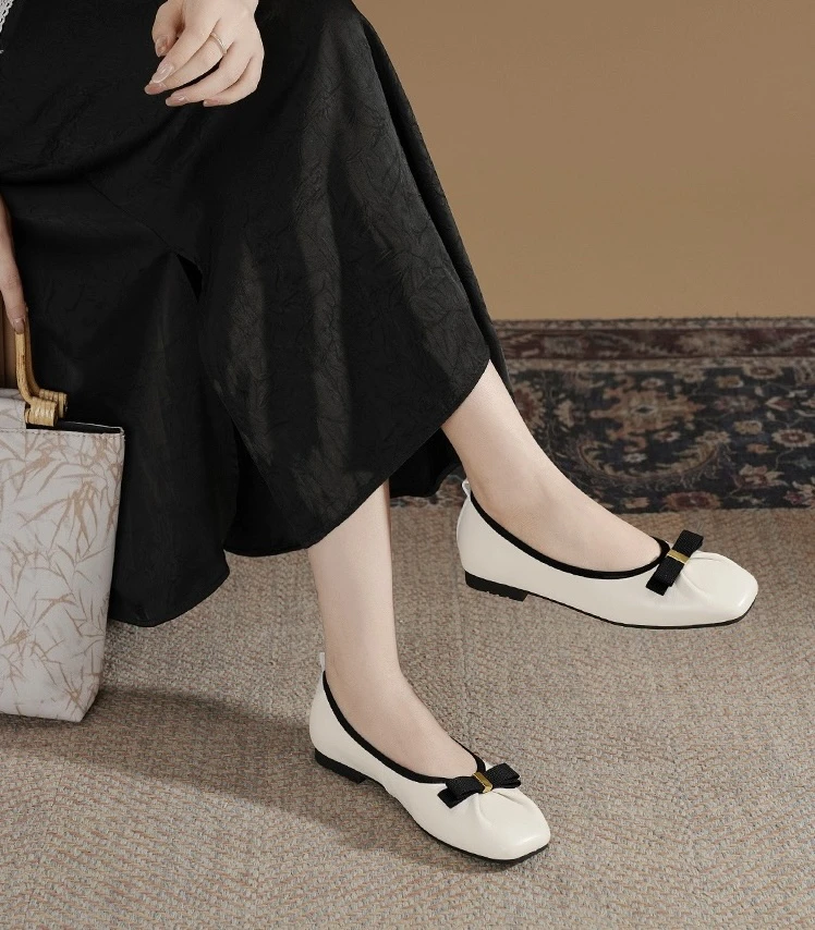 087新款头层牛皮平底百搭休闲浅口单鞋